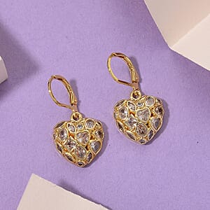 Simulated Diamond Heart Earrings in Goldtone