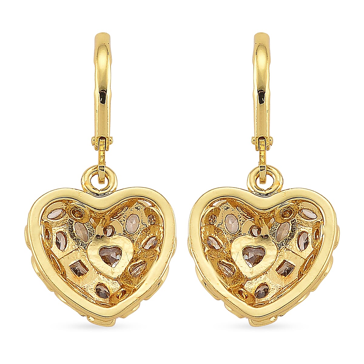 Simulated Diamond Heart Earrings in Goldtone image number 4
