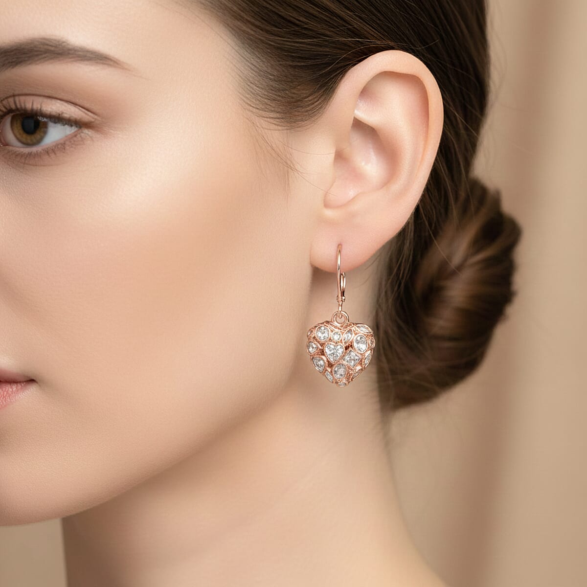 Simulated Diamond Heart Earrings in Rostone image number 2