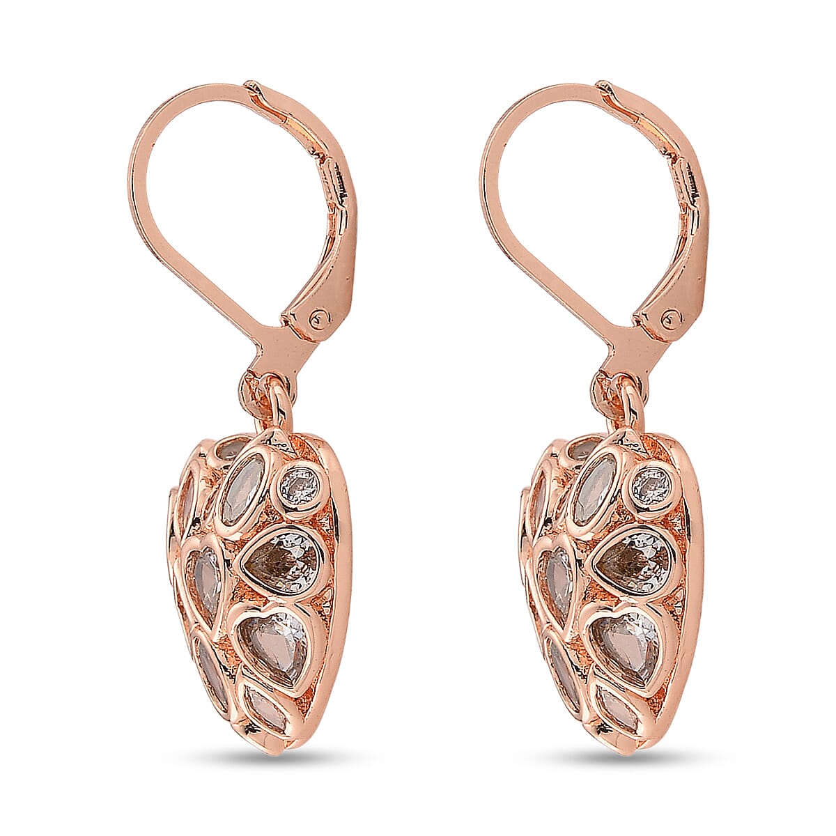 Simulated Diamond Heart Earrings in Rostone image number 3