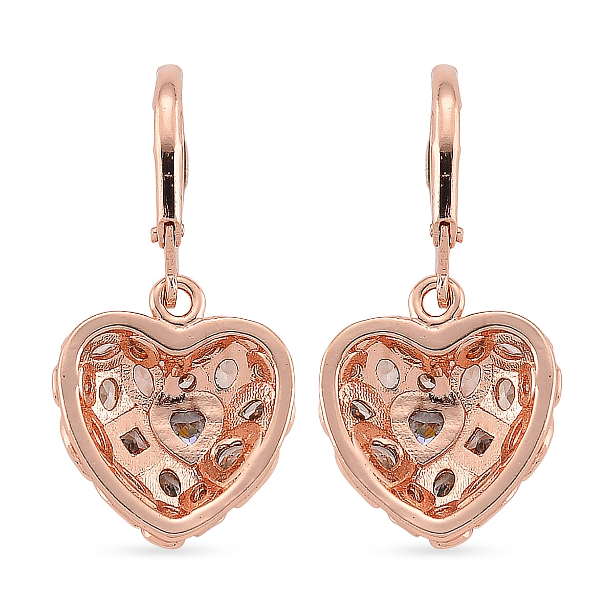 Simulated Diamond Heart Earrings in Rostone image number 4