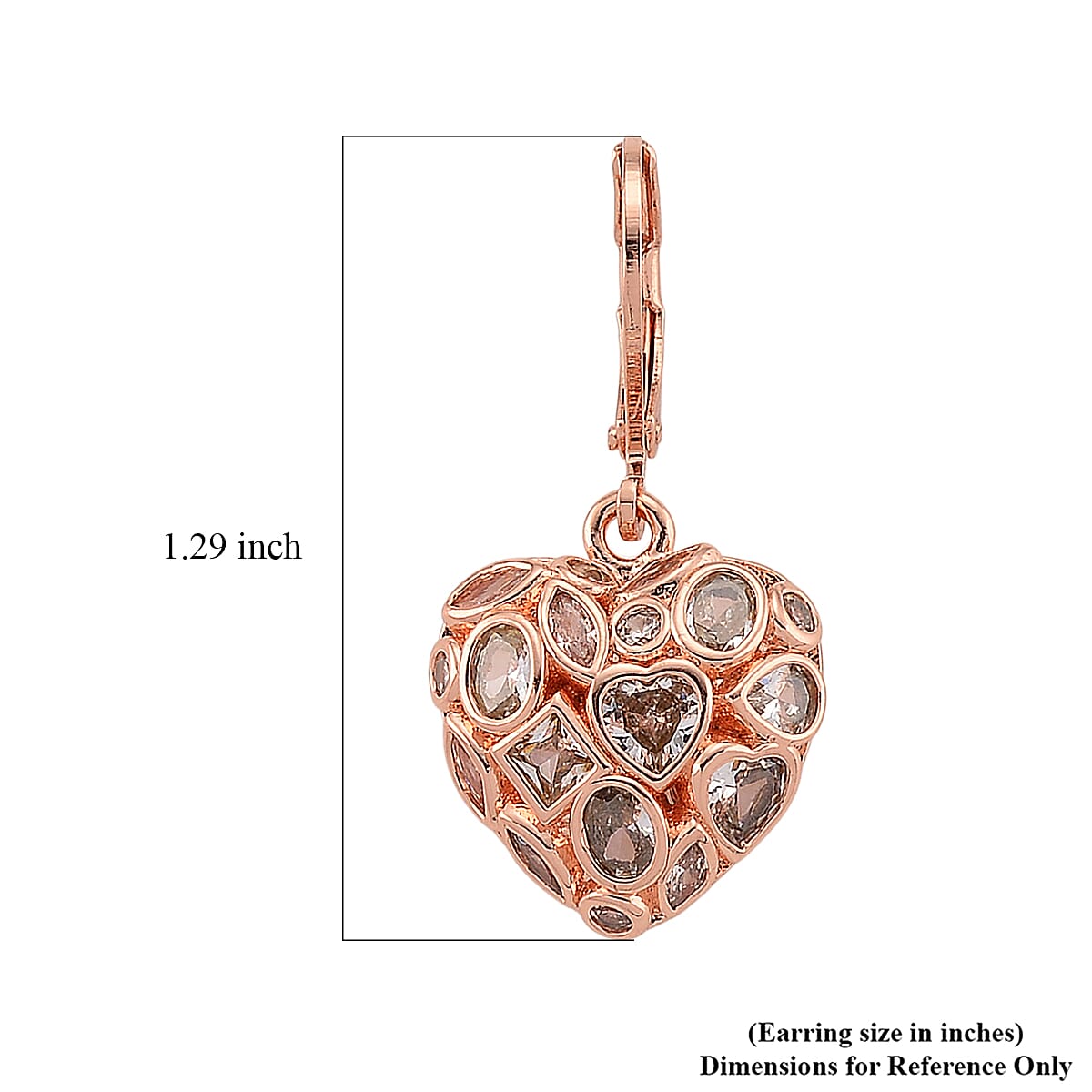 Simulated Diamond Heart Earrings in Rostone image number 5