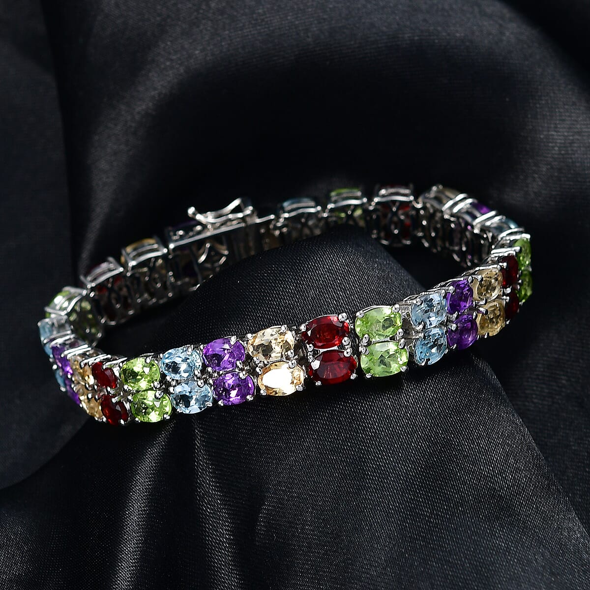 EverTrue Multi Gemstone 25.10 ctw Bracelet in Platinum Bond (6.50 In) image number 1