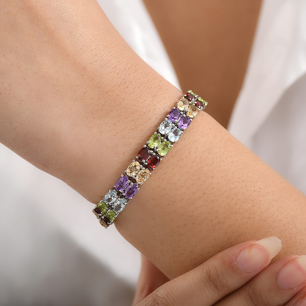 EverTrue Multi Gemstone 25.10 ctw Bracelet in Platinum Bond (6.50 In) image number 2