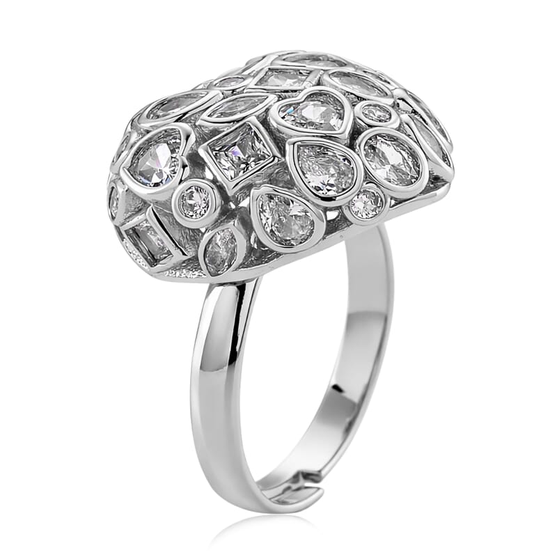 Simulated Diamond Heart Ring in Silvertone (Size 6.5-8.5)