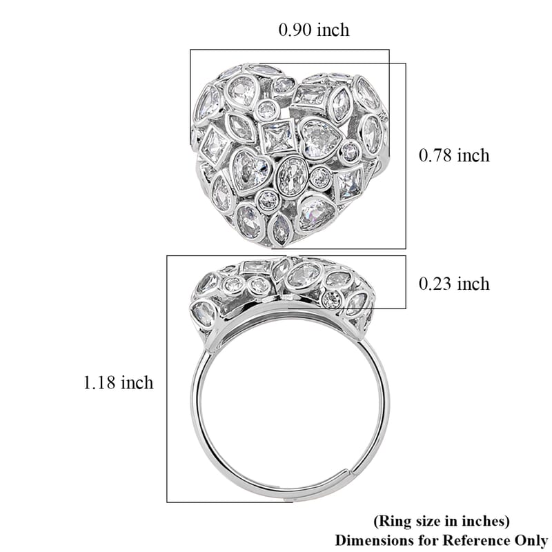 Simulated Diamond Heart Ring in Silvertone (Size 6.5-8.5)