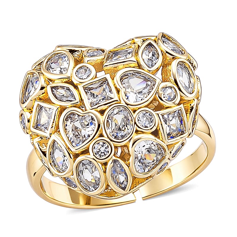 Simulated Diamond Heart Ring in Goldtone (Size 6.5-8.5)