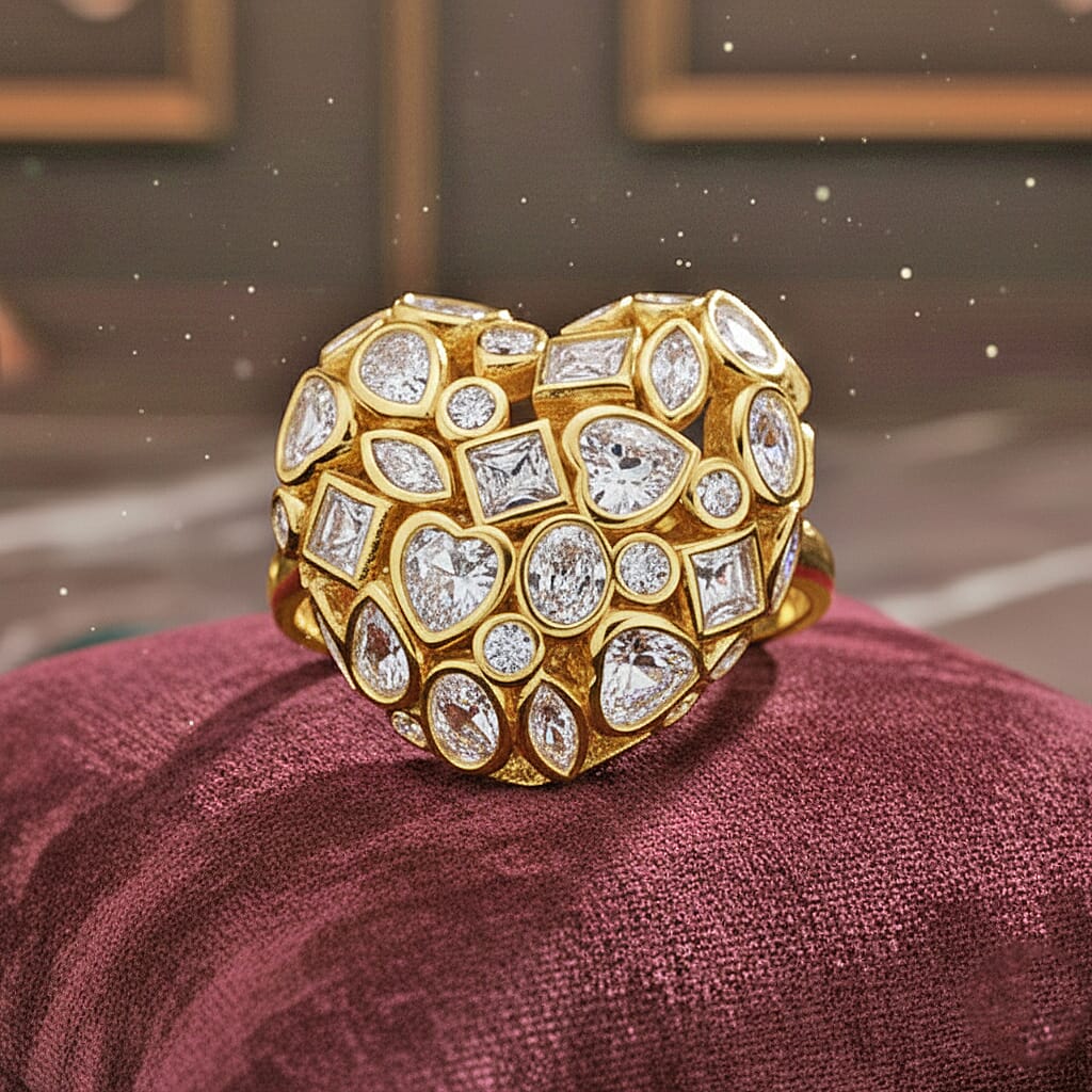 Simulated Diamond Heart Ring in Goldtone (Size 6.5-8.5)