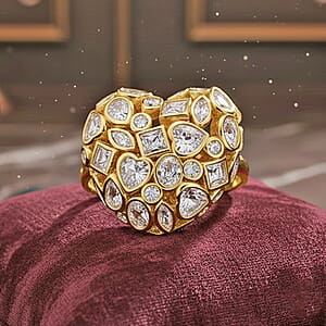 Simulated Diamond Heart Ring in Goldtone (Size 6.5-8.5)