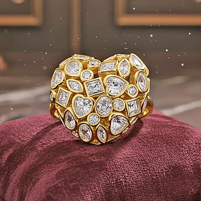 Simulated Diamond Heart Ring in Goldtone (Size 6.5-8.5)