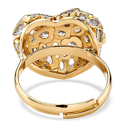 Simulated Diamond Heart Ring in Goldtone (Size 6.5-8.5)