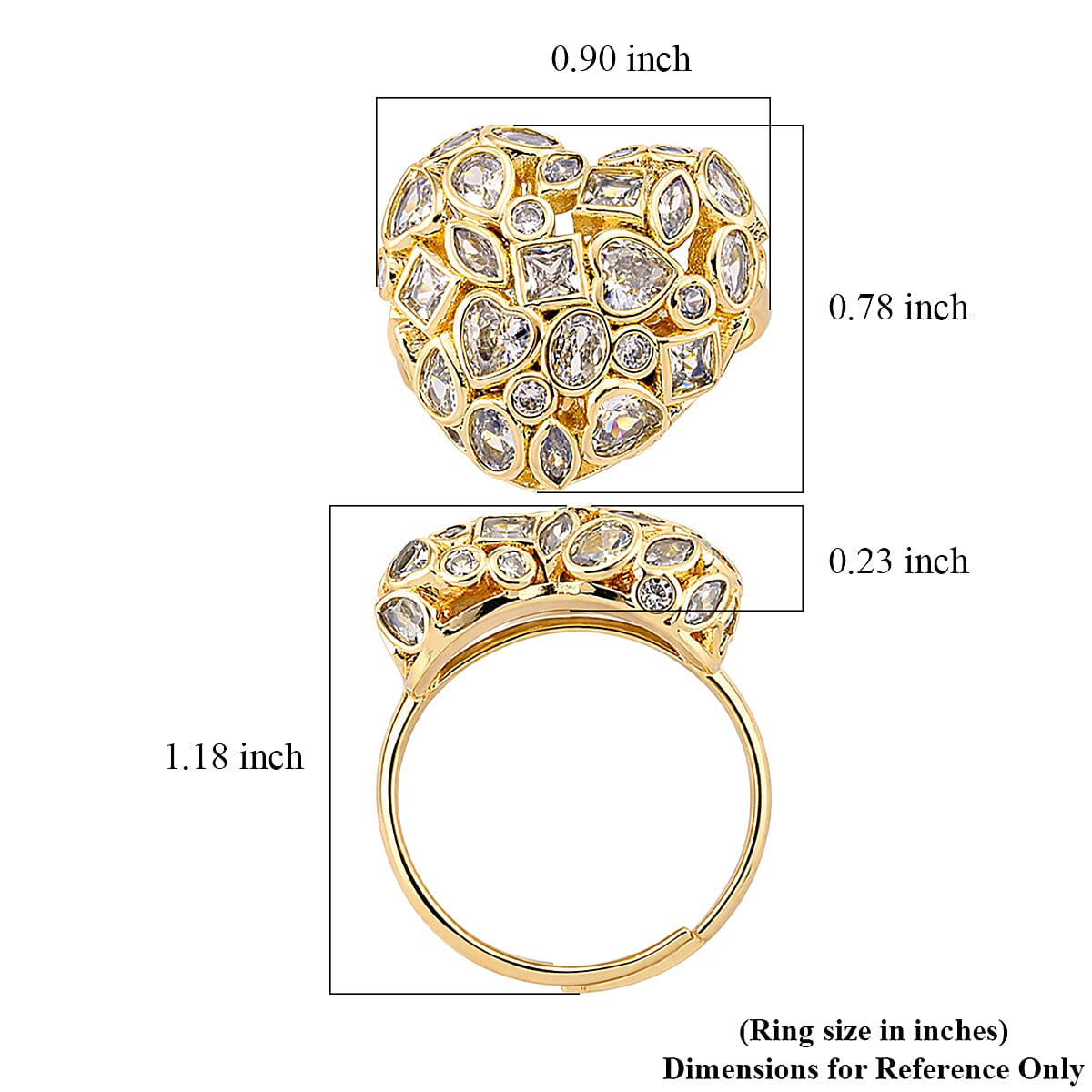Simulated Diamond Heart Ring in Goldtone (Size 6.5-8.5) image number 5