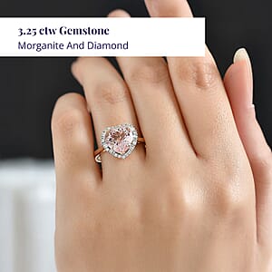 Certified Luxoro Palmeiras Pink Morganite, Diamond Ring in 10K Rose Gold 3.25 ctw (Size 8.0)