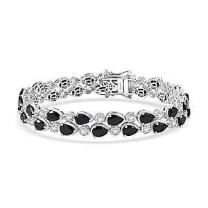 EverTrue Thai Black Spinel and White Zircon 20.30 ctw 2 Row Forest Dewdrop Bracelet in Platinum Bond (7.25 In)