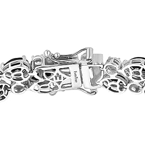 EverTrue Thai Black Spinel and White Zircon 20.30 ctw 2 Row Forest Dewdrop Bracelet in Platinum Bond (7.25 In)