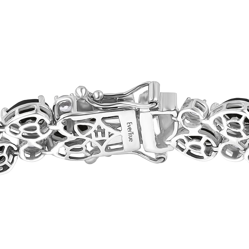 EverTrue Thai Black Spinel and White Zircon 20.30 ctw 2 Row Forest Dewdrop Bracelet in Platinum Bond (7.25 In)