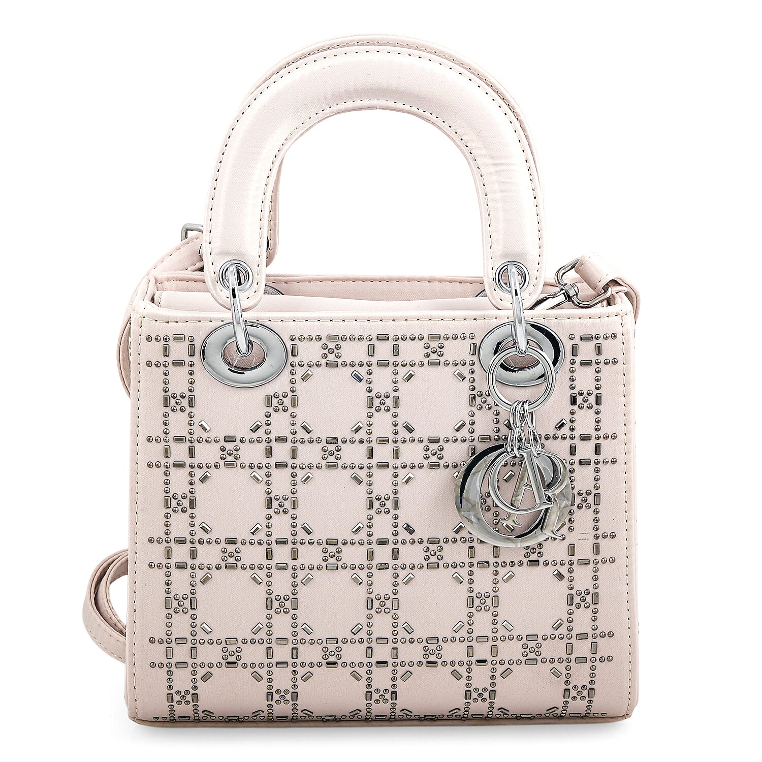 La Marey White Faux Leather and Rhinestone Crossbody Bag with Handle Drop and Shoulder Strap