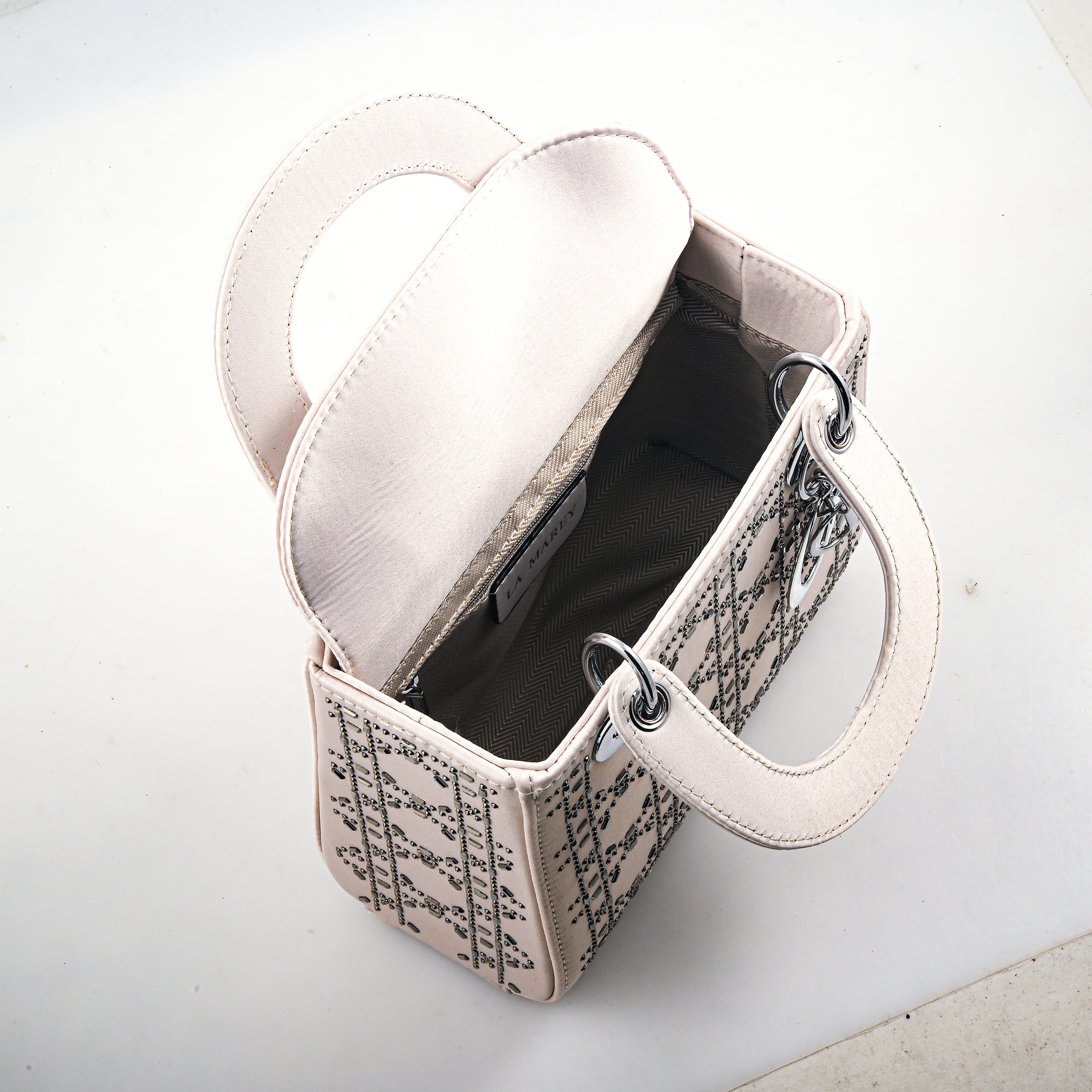 La Marey White Faux Leather and Rhinestone Crossbody Bag with Handle Drop and Shoulder Strap