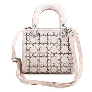 La Marey White Faux Leather and Rhinestone Crossbody Bag with Handle Drop and Shoulder Strap