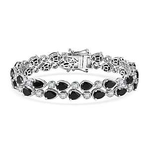 EverTrue Thai Black Spinel and White Zircon 18.30 ctw 2 Row Forest Dewdrop Bracelet in Platinum Bond (6.50 In) (Del. in 7-10 Days)
