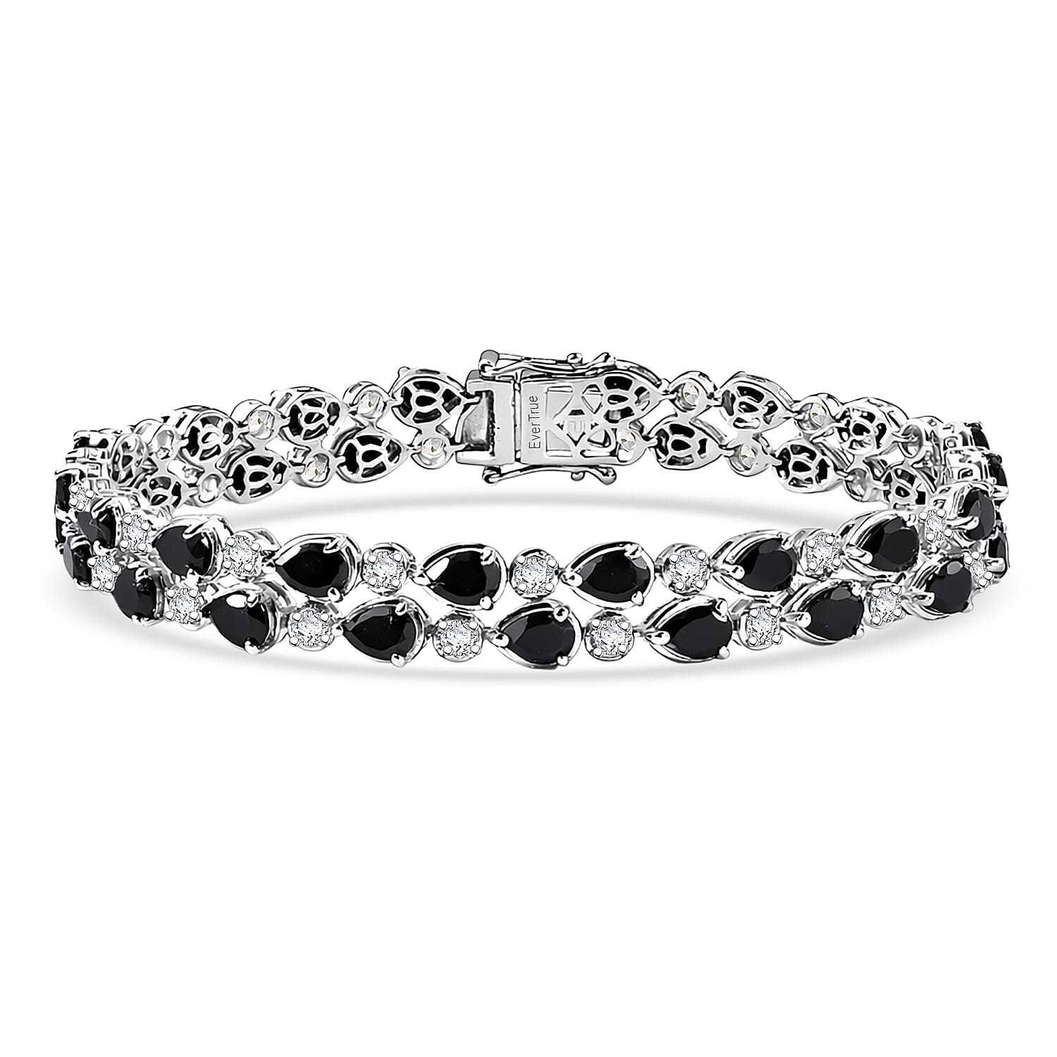 EverTrue Thai Black Spinel, White Zircon Forest Dewdrop Bracelet in Platinum Bond (7.25 In) 20.30 ctw