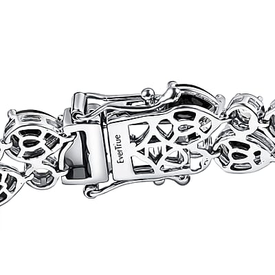 EverTrue Thai Black Spinel and White Zircon 22.90 ctw 2 Row Forest Dewdrop Bracelet in Platinum Bond (8.00 In)