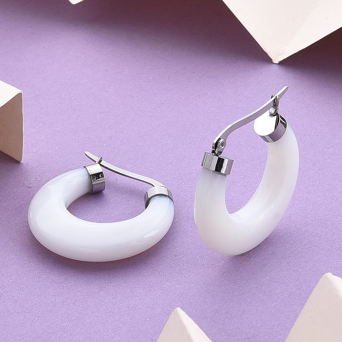 Opalite 55.00 ctw Hoop Earrings in Stainless Steel image number 1
