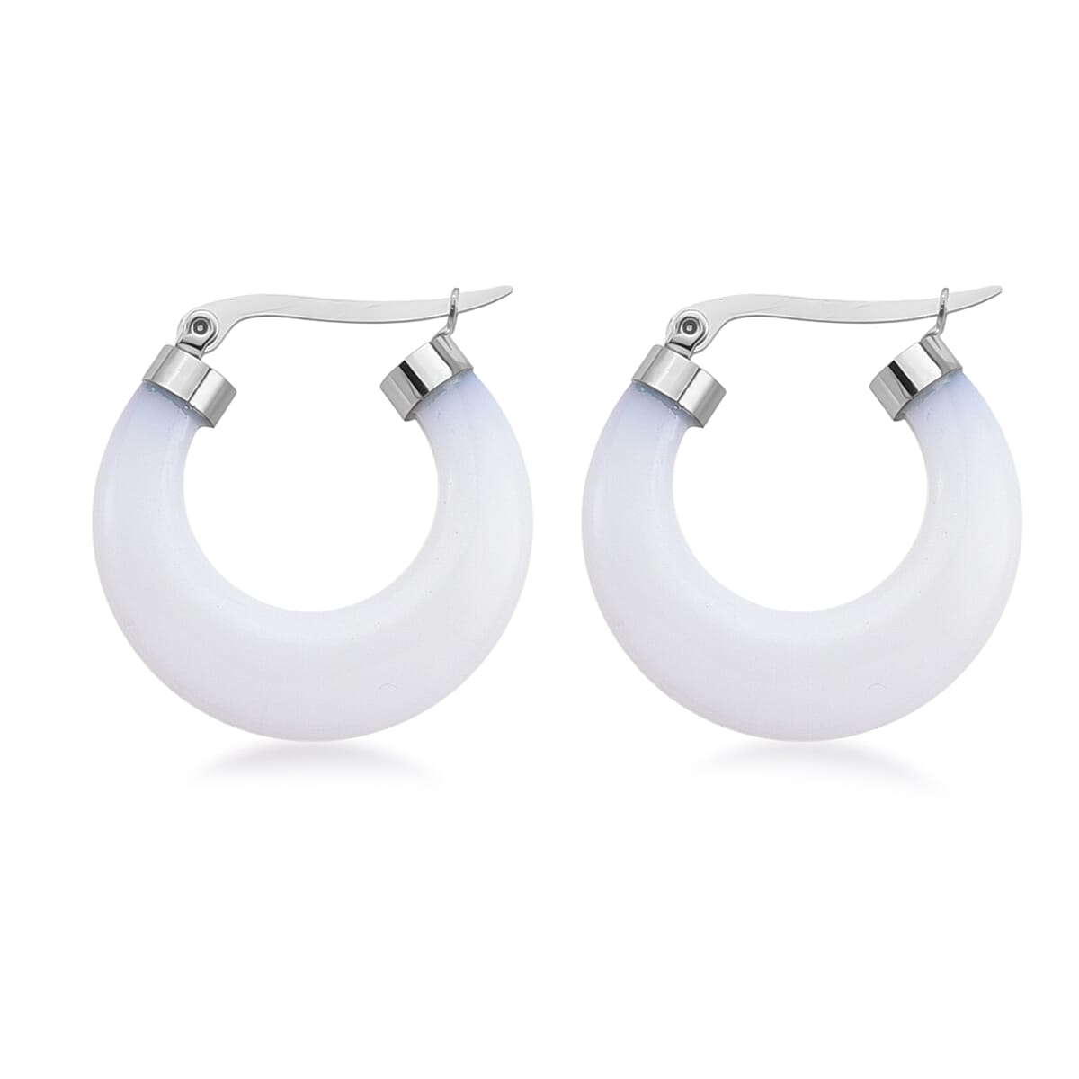 Opalite 55.00 ctw Hoop Earrings in Stainless Steel image number 3