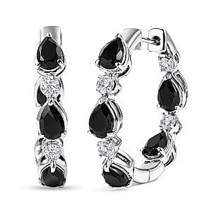EverTrue Thai Black Spinel and White Zircon 6.00 ctw Forest Dewdrop Hoop Earrings in Platinum Bond (Del. in 7-10 Days)