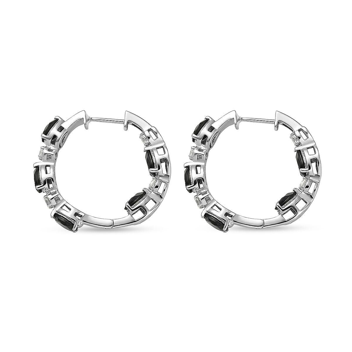 EverTrue Thai Black Spinel and White Zircon 6.00 ctw Forest Dewdrop Hoop Earrings in Platinum Bond (Del. in 7-10 Days) image number 3
