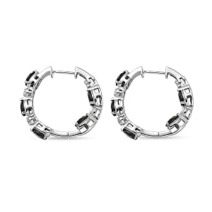 EverTrue Thai Black Spinel and White Zircon 6.00 ctw Forest Dewdrop Hoop Earrings in Platinum Bond (Del. in 7-10 Days)