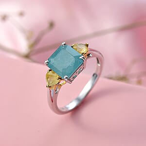 D'Joy Grandidierite, Yellow Sapphire Heart Art Deco Ring in 18K Vermeil YG and Rhodium Over Sterling Silver 3.20 ctw (Size 10.0)