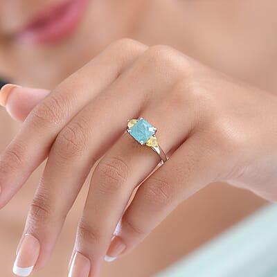 D'Joy Grandidierite and Yellow Sapphire 3.20 ctw  Heart Art Deco Ring in 18K Vermeil YG and Rhodium Over Sterling Silver (Size 10.0)