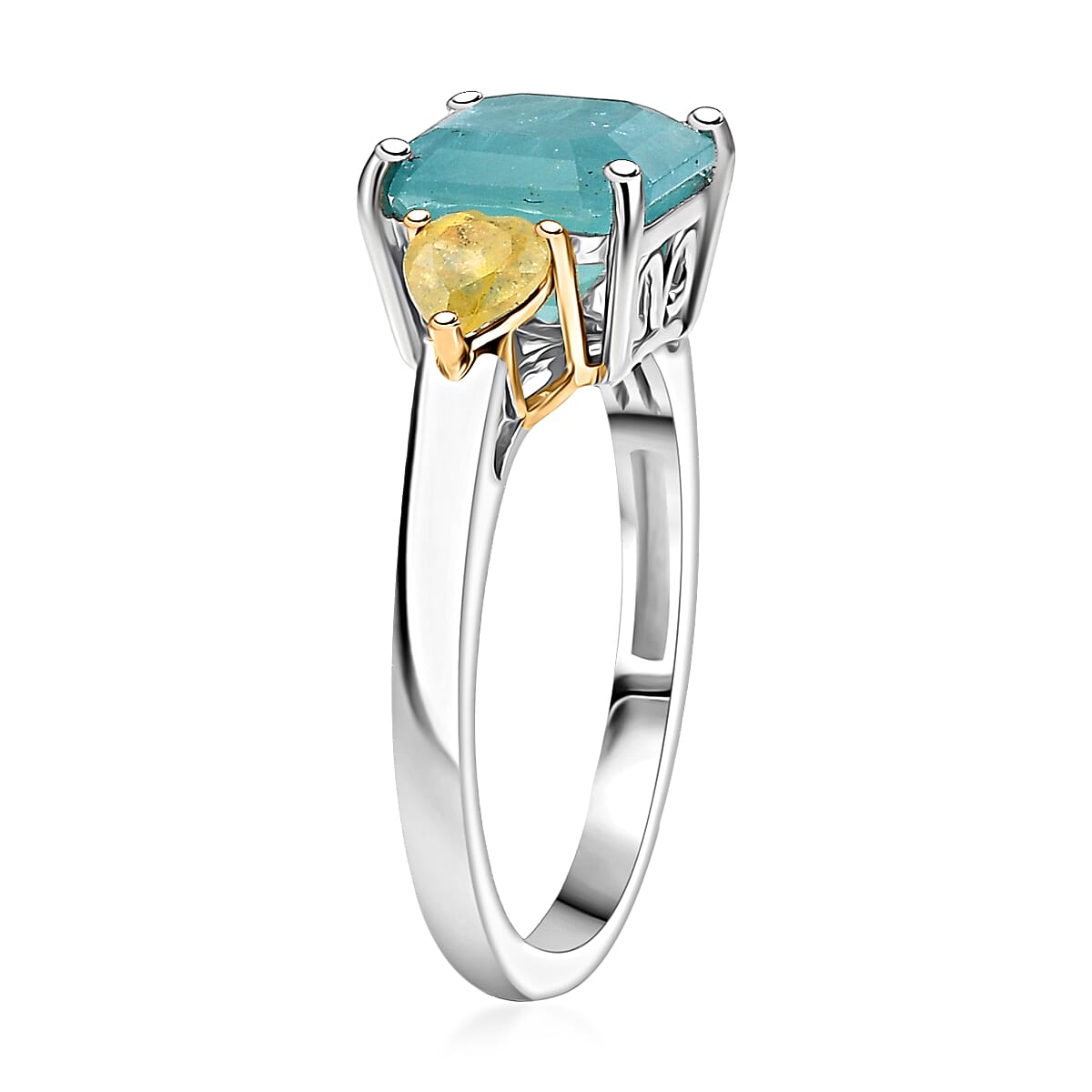 D'Joy Premium Grandidierite, Yellow Sapphire (FF) Ring in 18K Vermeil YG and Rhodium Over Sterling Silver (Size 10.0) 3.20 ctw image number 3