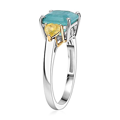 D'Joy Grandidierite and Yellow Sapphire 3.20 ctw  Heart Art Deco Ring in 18K Vermeil YG and Rhodium Over Sterling Silver (Size 10.0)