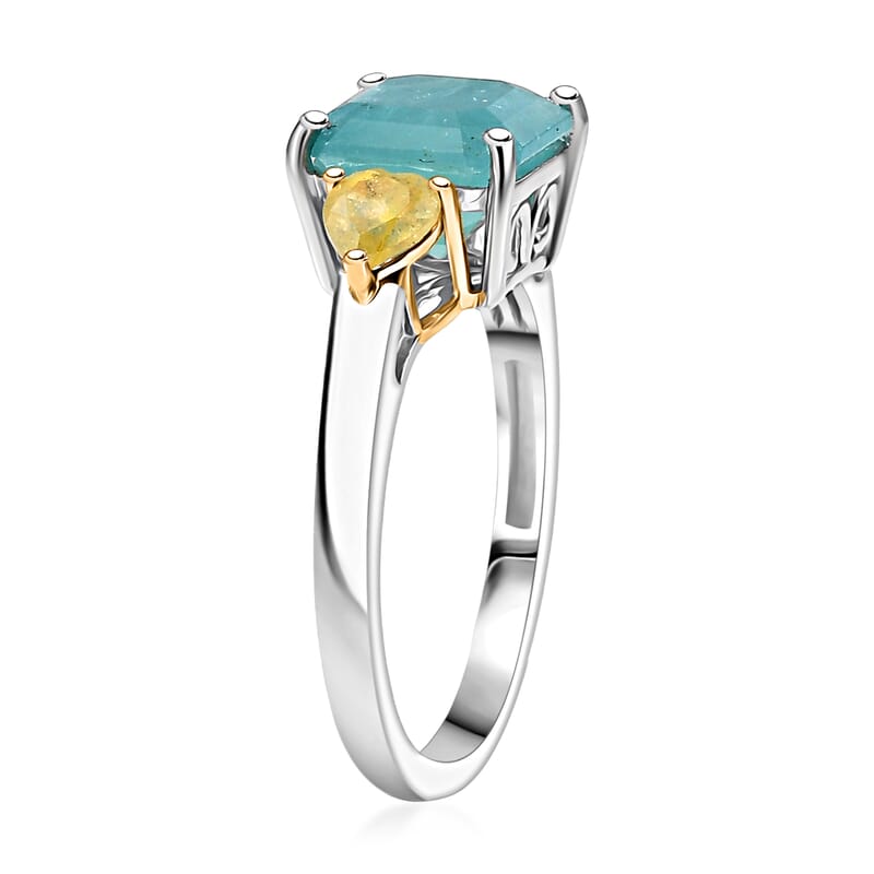 D'Joy Grandidierite and Yellow Sapphire 3.20 ctw  Heart Art Deco Ring in 18K Vermeil YG and Rhodium Over Sterling Silver (Size 10.0)