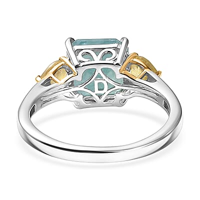 D'Joy Grandidierite and Yellow Sapphire 3.20 ctw  Heart Art Deco Ring in 18K Vermeil YG and Rhodium Over Sterling Silver (Size 10.0)