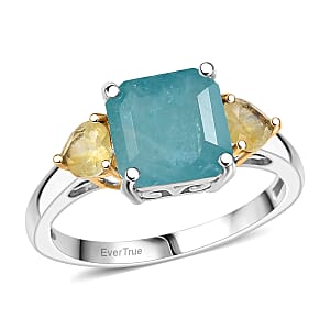 D'Joy Grandidierite, Yellow Sapphire Heart Art Deco Ring in 18K Vermeil YG and Rhodium Over Sterling Silver 3.20 ctw (Size 7.0)