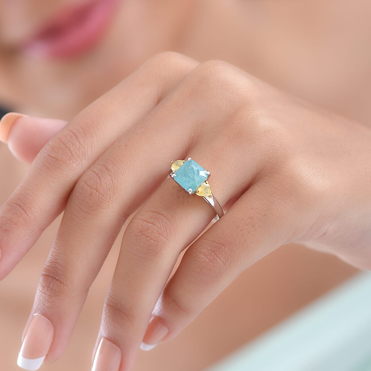 D'Joy Grandidierite, Yellow Sapphire Heart Art Deco Ring in 18K Vermeil YG and Rhodium Over Sterling Silver 3.20 ctw (Size 7.0) image number 2