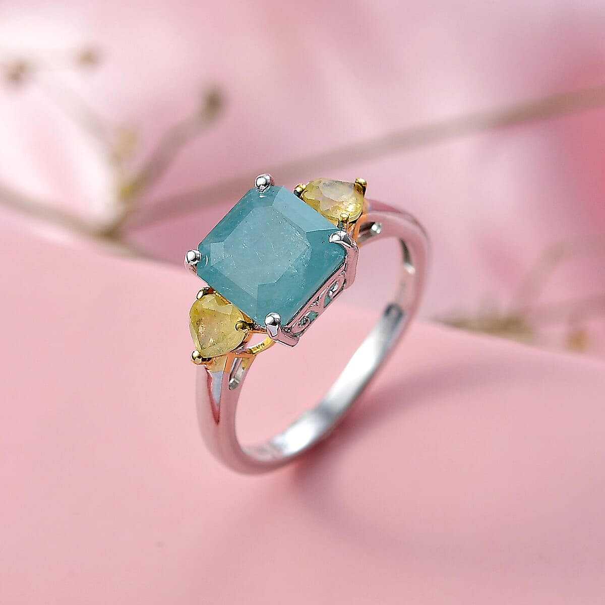 D'Joy Premium Grandidierite and Yellow Sapphire (FF) 3.20 ctw Heart Art Deco Ring in 18K Vermeil YG and Rhodium Over Sterling Silver (Size 9.0) image number 1