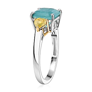 D'Joy Grandidierite, Yellow Sapphire Heart Art Deco Ring in 18K Vermeil YG and Rhodium Over Sterling Silver 3.20 ctw (Size 9.0)