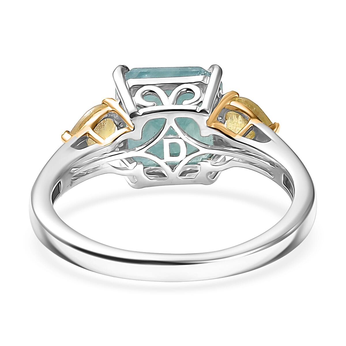 D'Joy Premium Grandidierite and Yellow Sapphire (FF) 3.20 ctw Heart Art Deco Ring in 18K Vermeil YG and Rhodium Over Sterling Silver (Size 9.0) image number 4