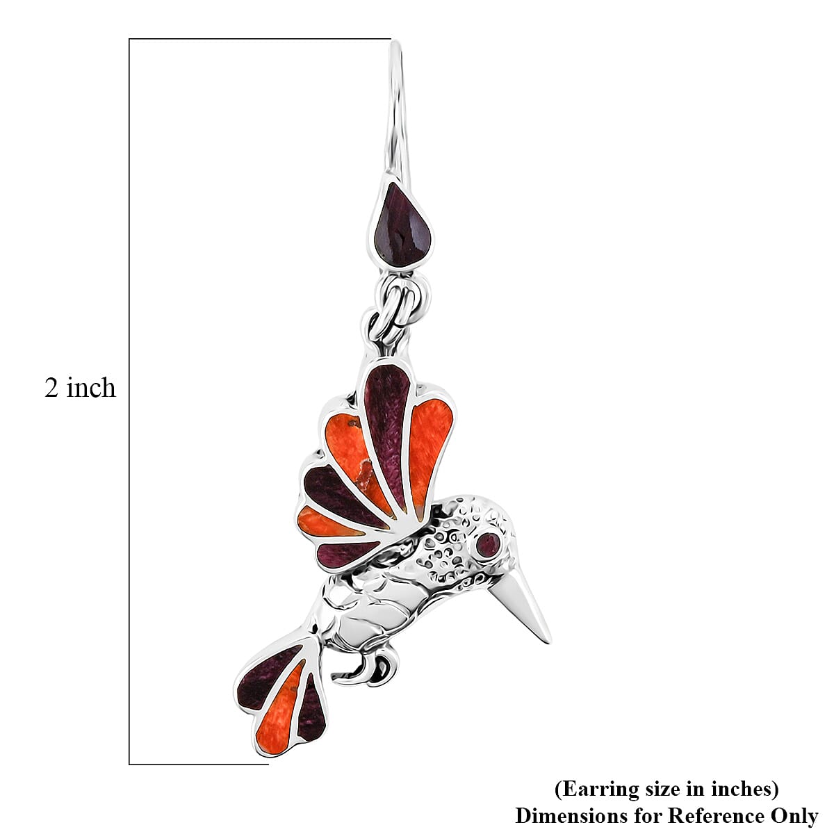 Peruvian Artistry Multi Gemstone 1.40 ctw Orange and Purple Hummingbird Earrings in Sterling Silver image number 4