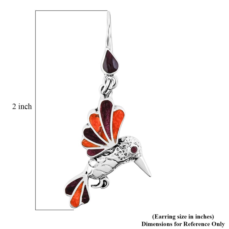 Peruvian Artistry Multi Gemstone 1.40 ctw Orange and Purple Hummingbird Earrings in Sterling Silver