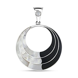 Peruvian Artistry Multi Gemstone 11.00 ctw Black and White Delia Circle Pendant without Chain in Sterling Silver