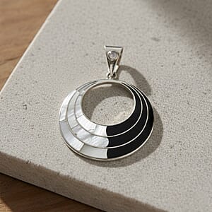 Peruvian Artistry Multi Gemstone 11.00 ctw Black and White Delia Circle Pendant without Chain in Sterling Silver