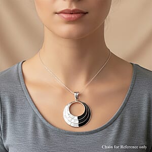 Peruvian Artistry Multi Gemstone 11.00 ctw Black and White Delia Circle Pendant without Chain in Sterling Silver