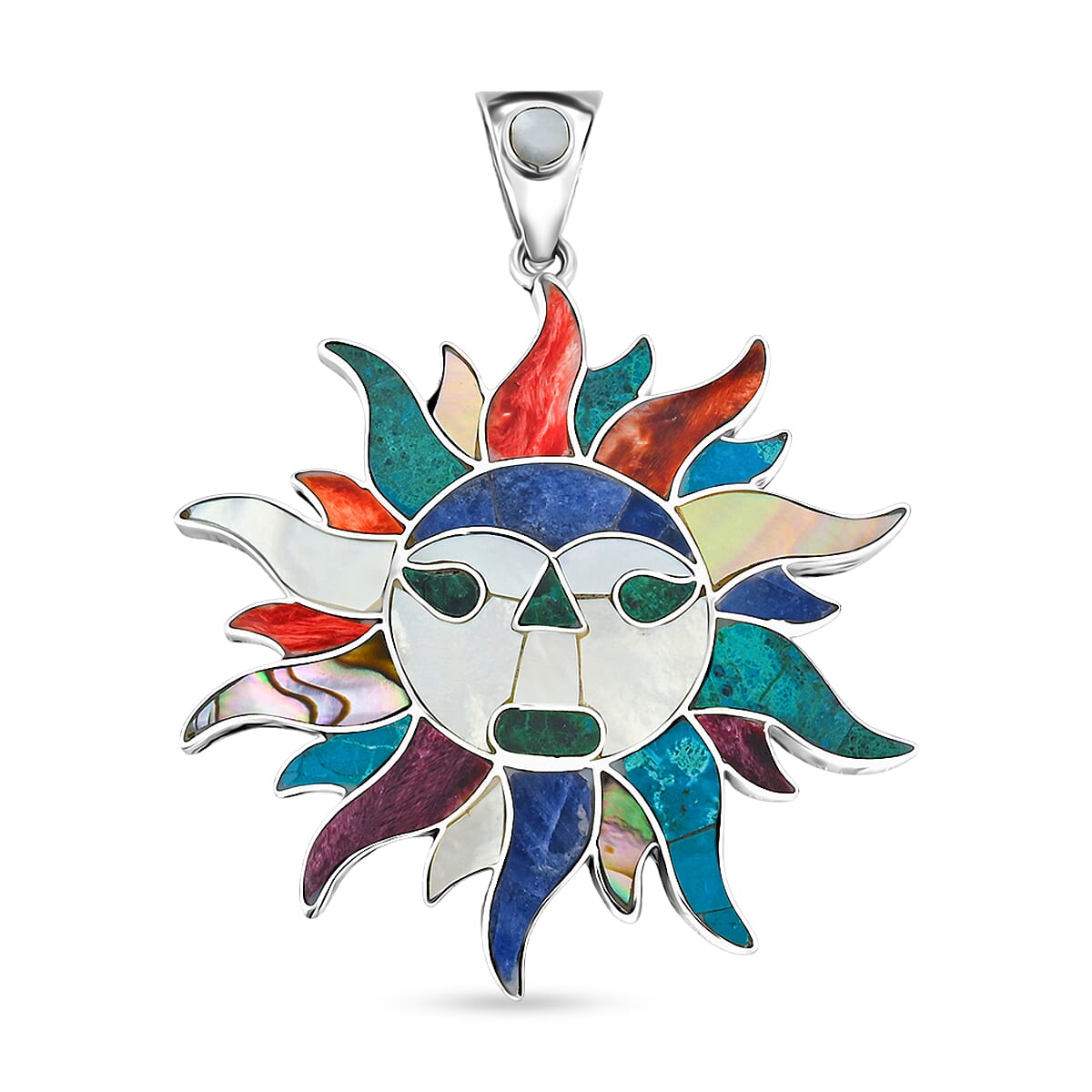 Peruvian Artistry Multi Gemstone 17.00 ctw Rainbow Inti Pendant in Sterling Silver image number 0