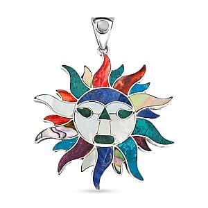 Peruvian Artistry Multi Gemstone 17.00 ctw Rainbow Inti Pendant in Sterling Silver