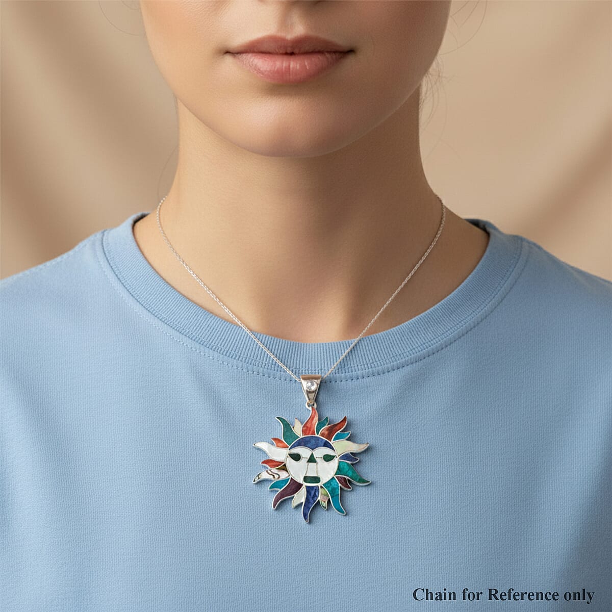 Peruvian Artistry Multi Gemstone 17.00 ctw Rainbow Inti Pendant in Sterling Silver image number 2